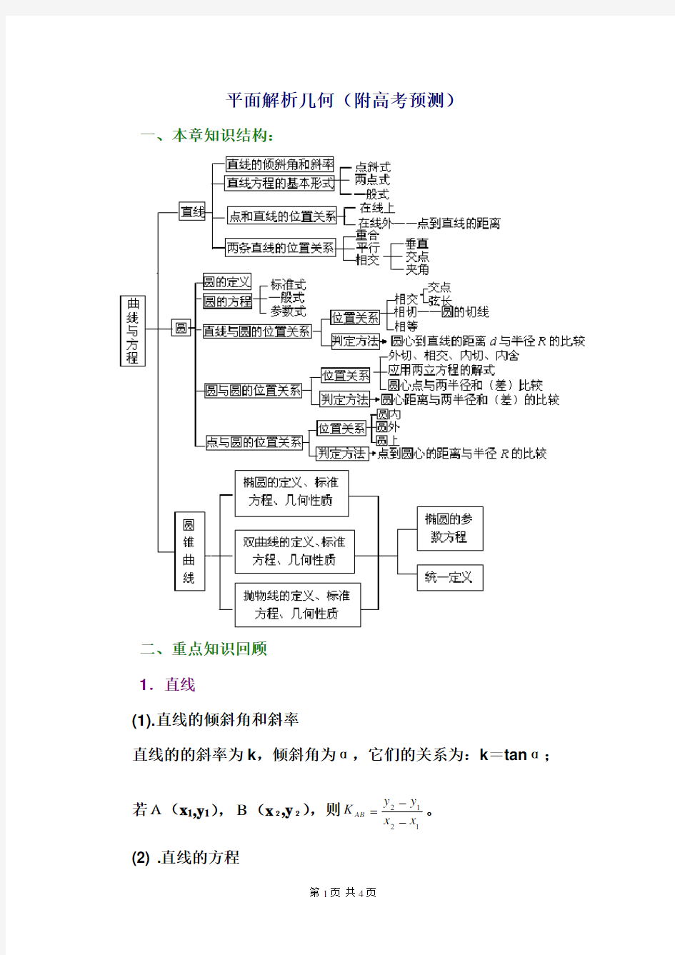 高三数学  平面解析几何