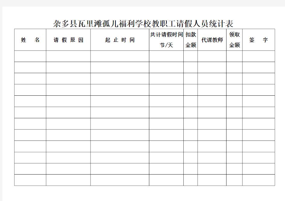 教职工请假人员统计表