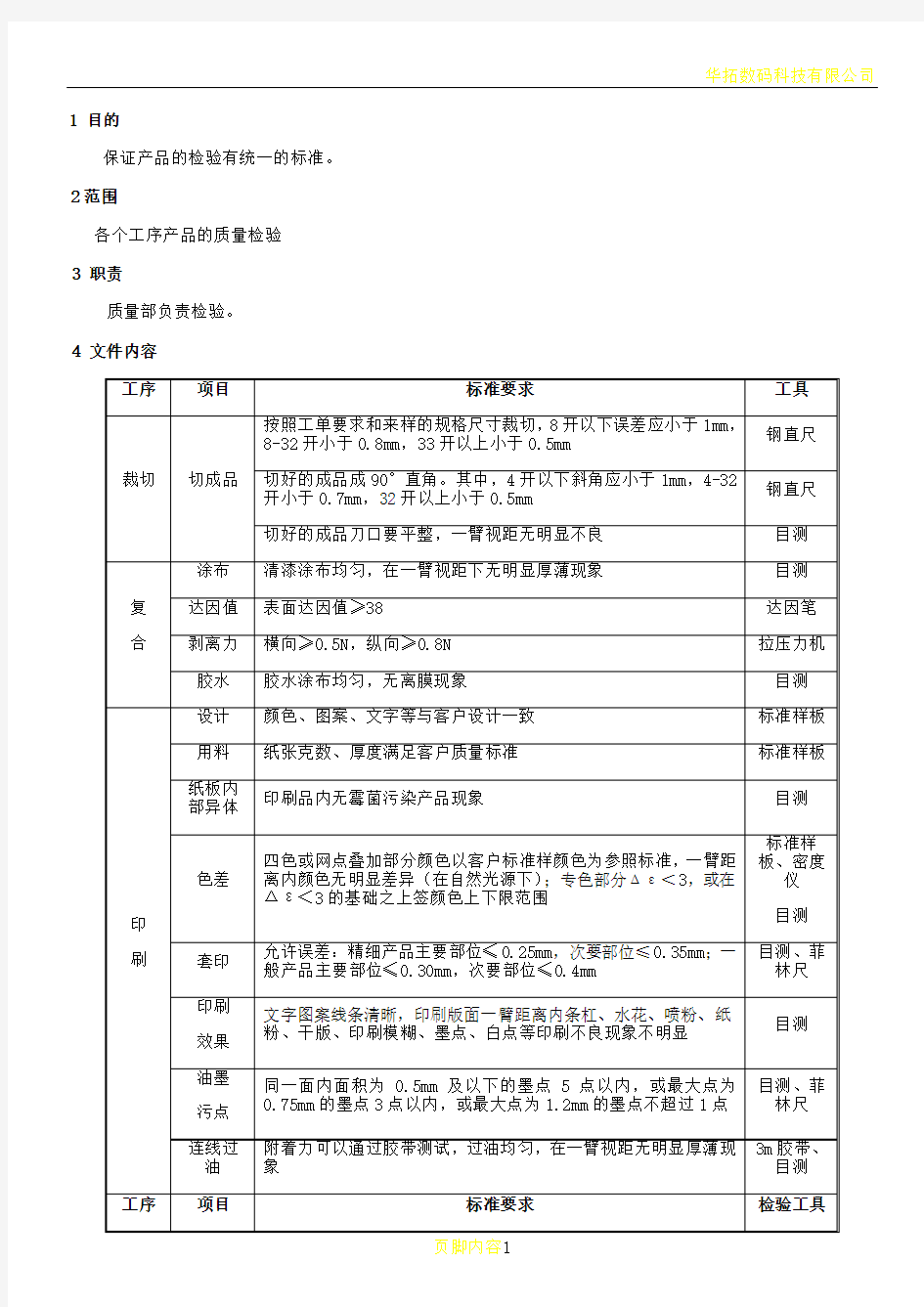 印刷产品质量标准