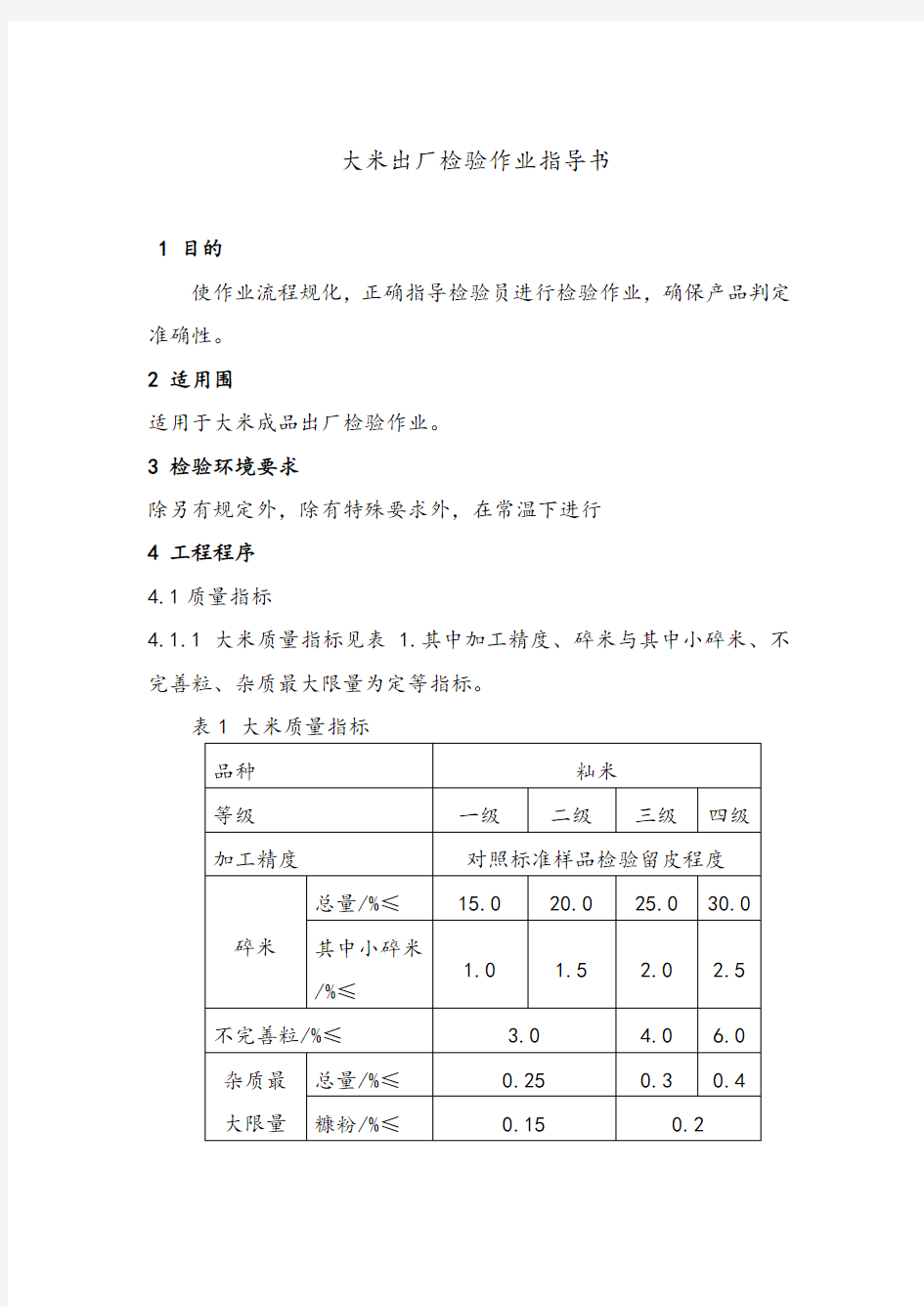 大米出厂检验作业指导书