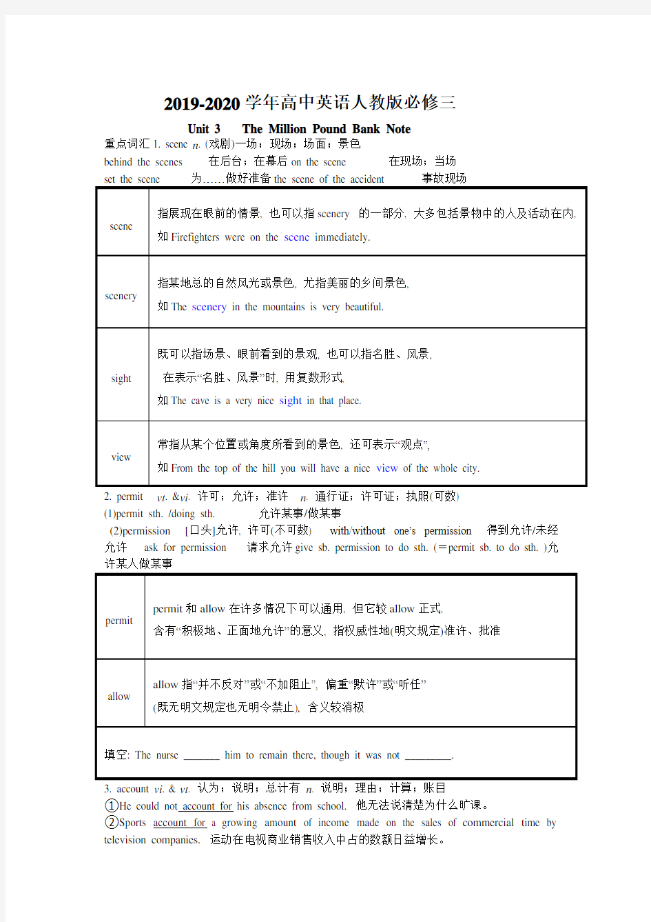 2019-2020学年高中英语人教版必修三Unit-3单元知识点总结与测试题