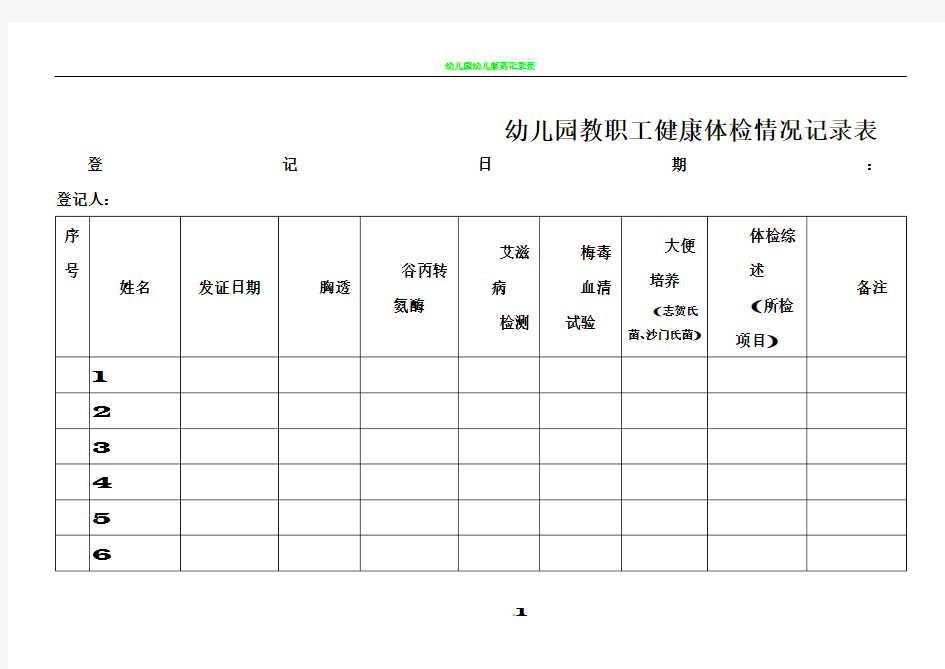 幼儿园教职工健康体检情况记录表