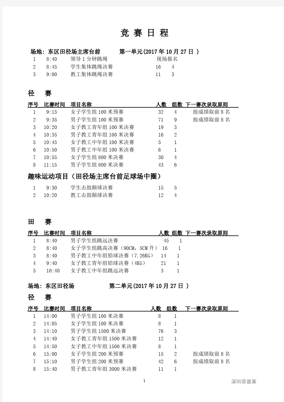 2017年运动会时间安排表