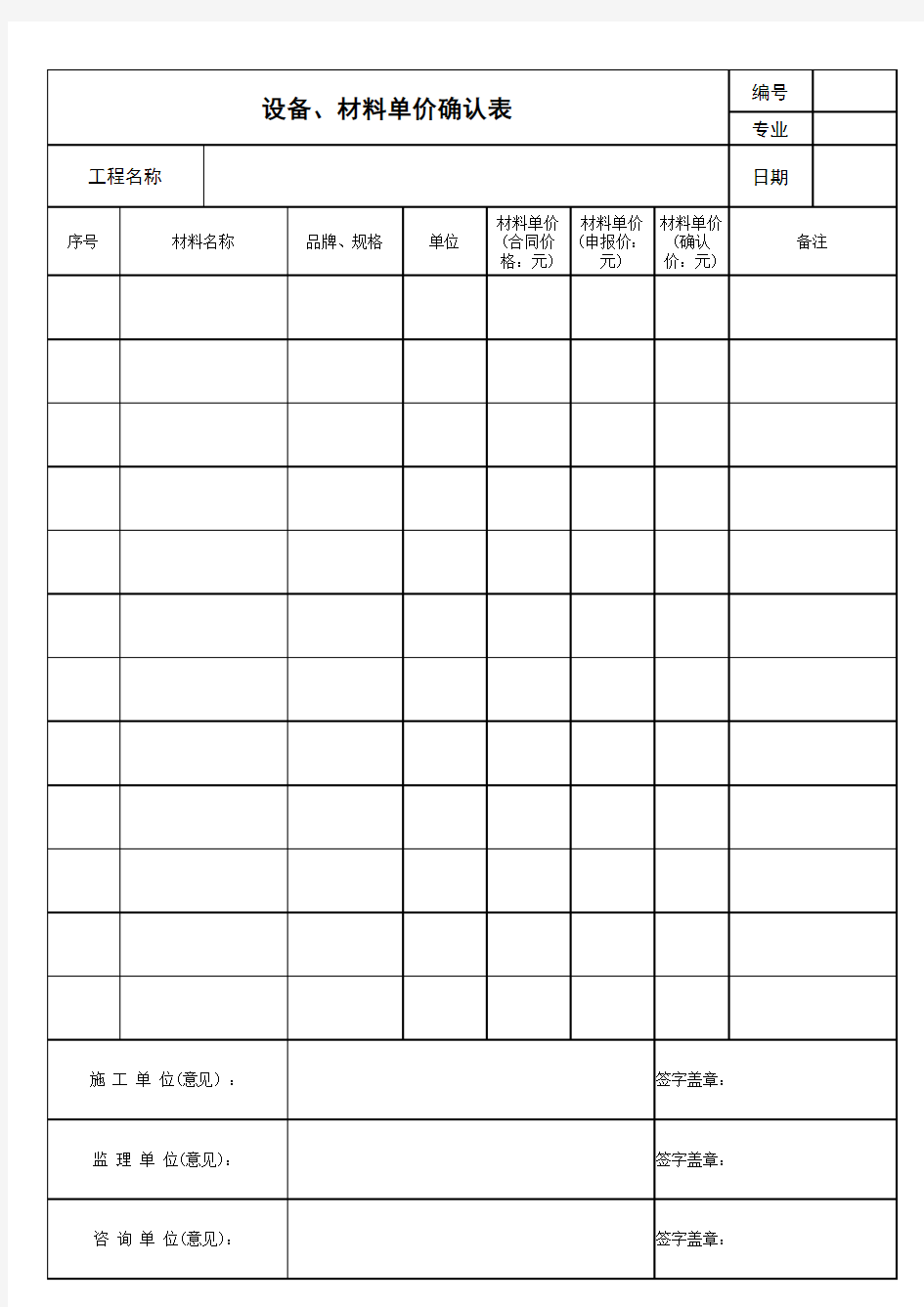 材料认价单样本