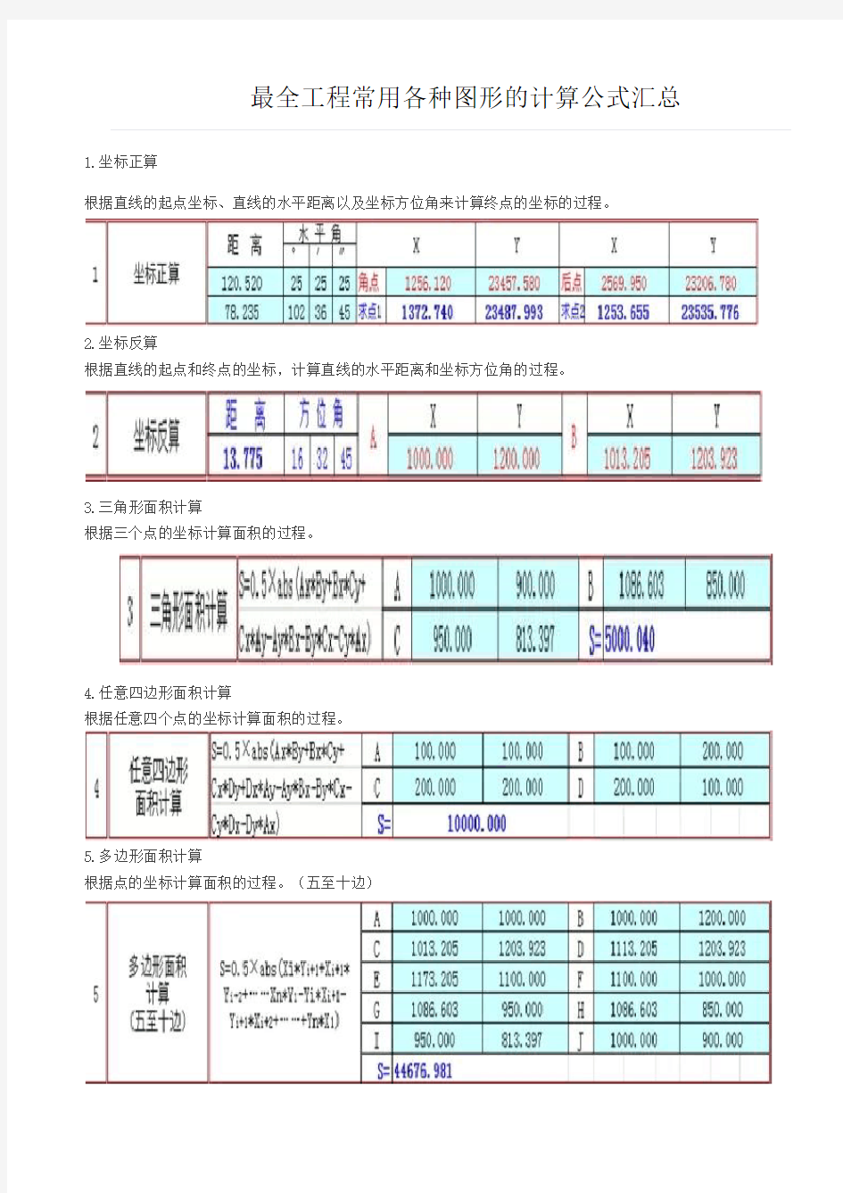 工程常用各种图形的计算公式汇总