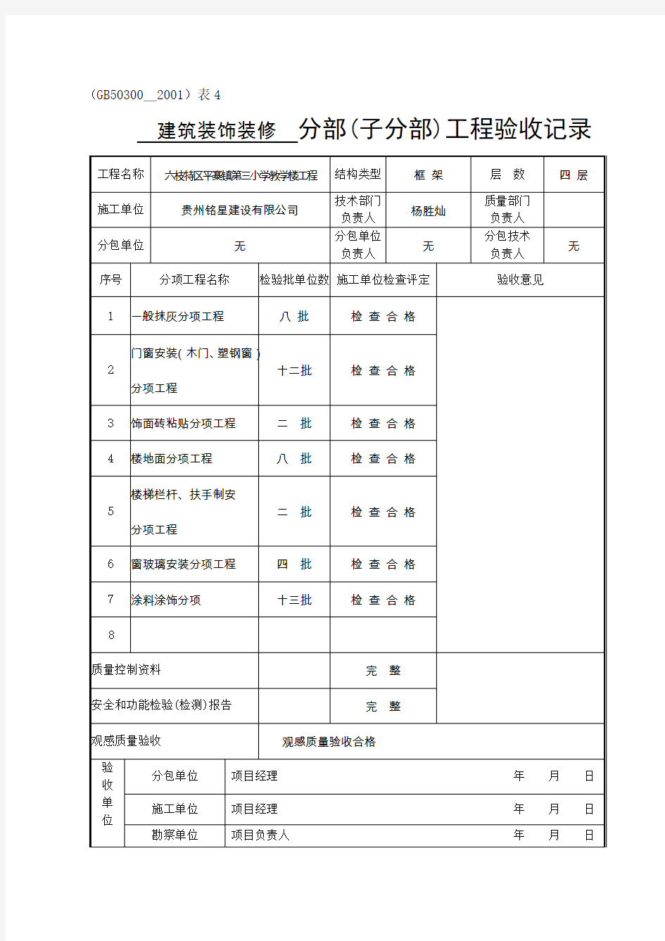 一般抹灰 分项工程质量验收记录