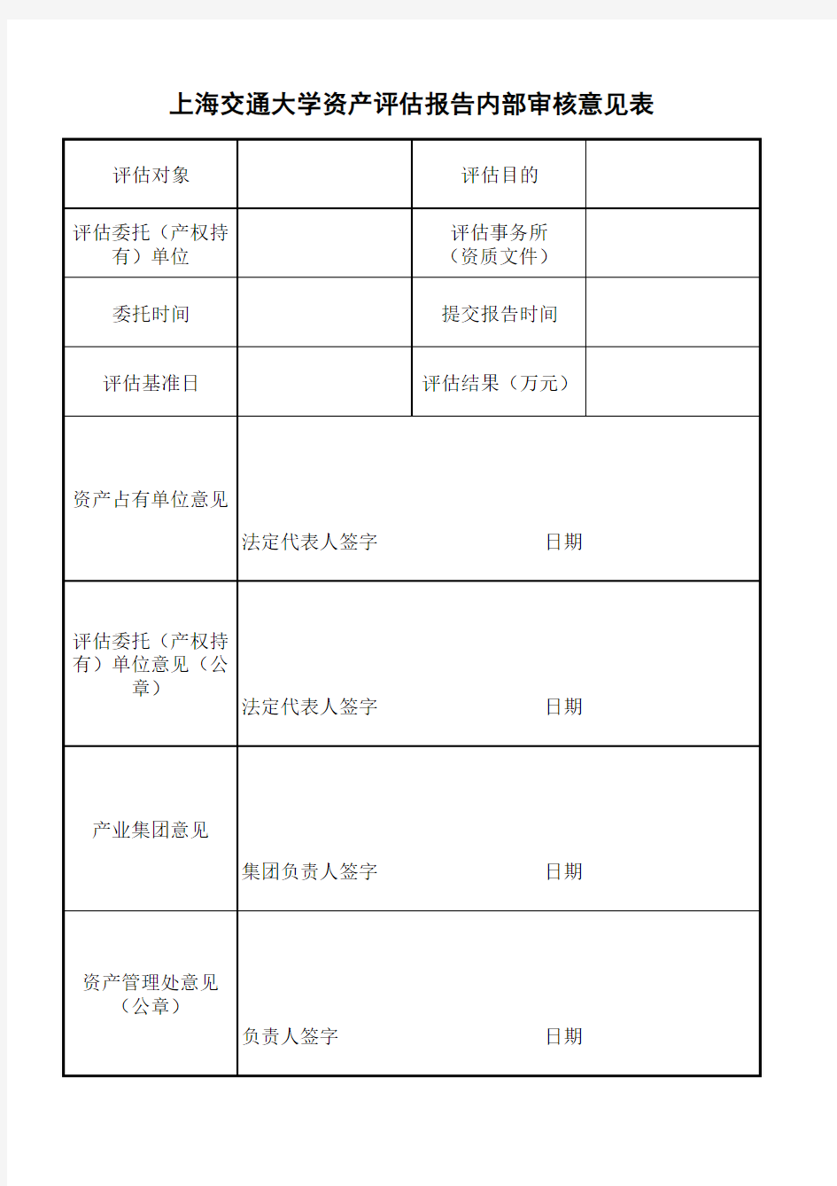 资产评估报告审核意见表 - 上海交通大学资产管理处