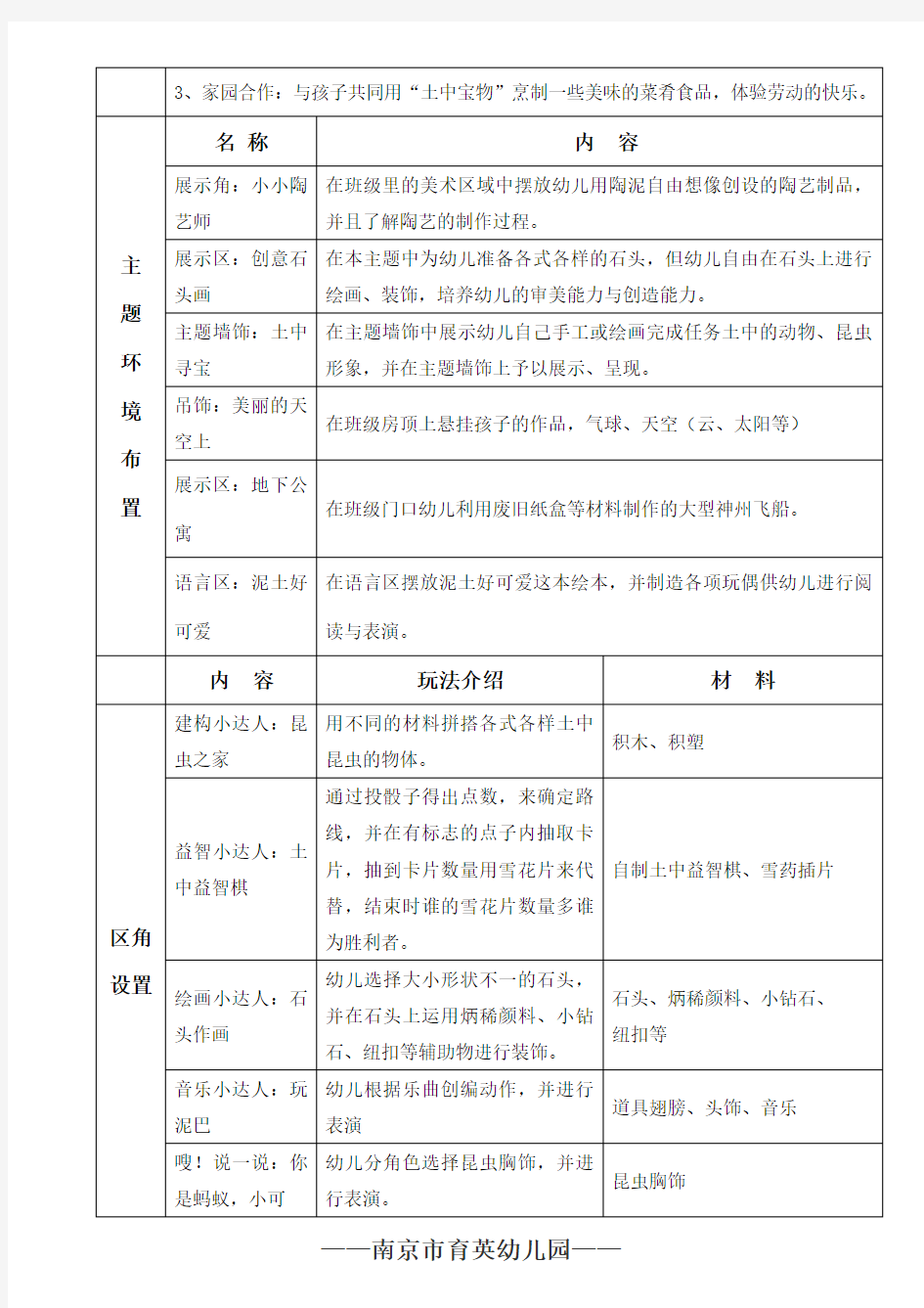 大二班 土中寻宝 主题活动计划