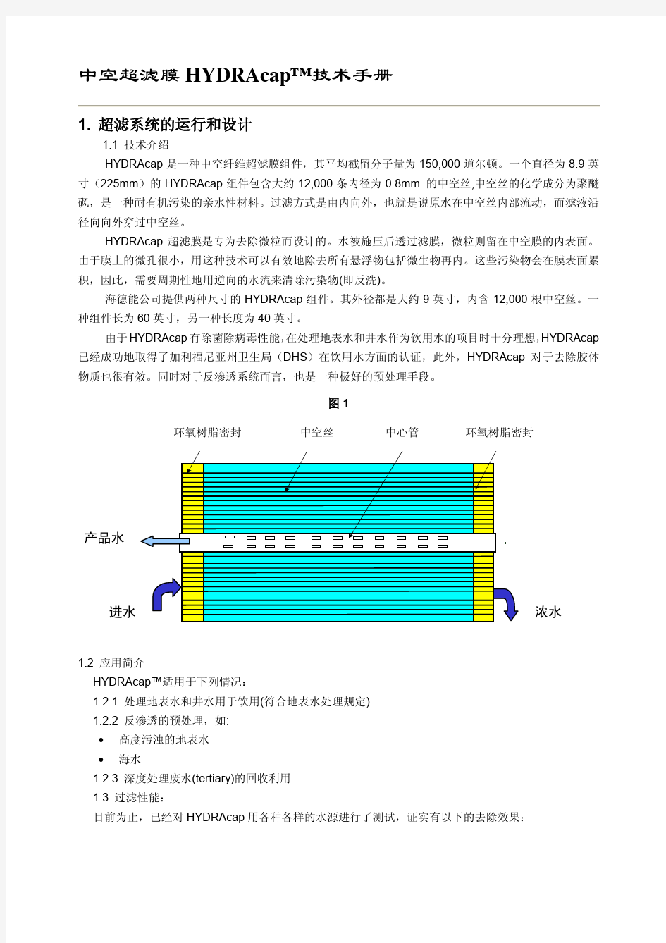 中空超滤膜HYDRAcap技术手册(海德能)