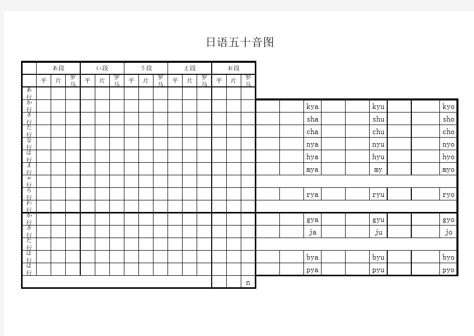 日语五十音图完整版