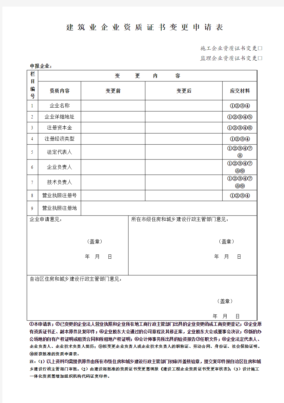 建筑业企业资质证书变更申请表doc