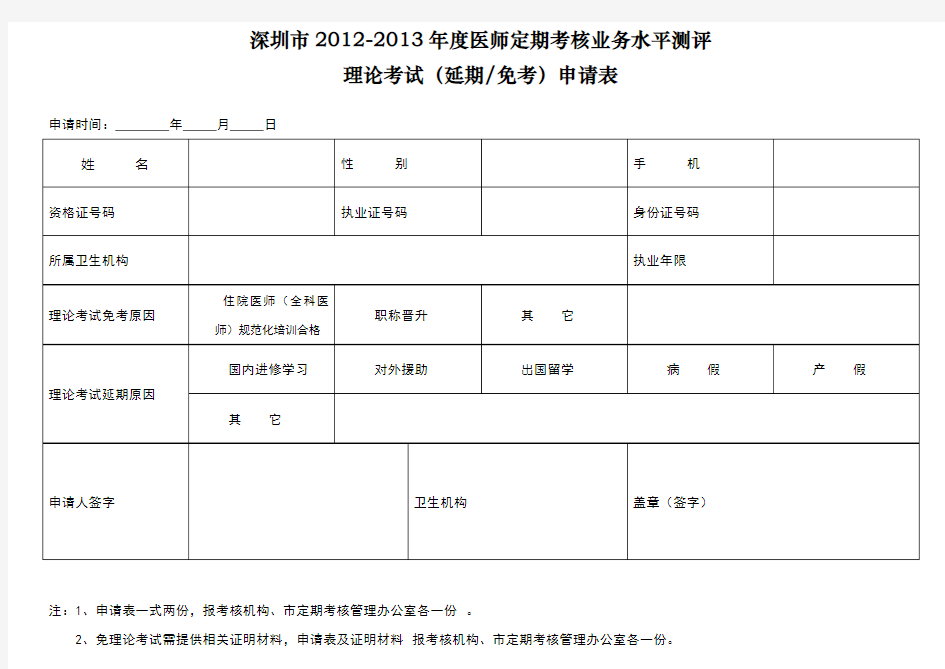 医师定期考核申请表