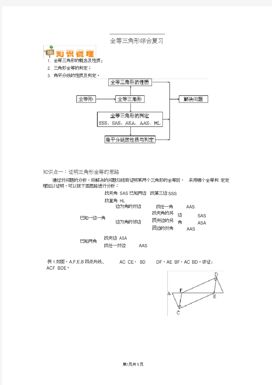 三角形全等的五种判定方法及如何构造三角形全等