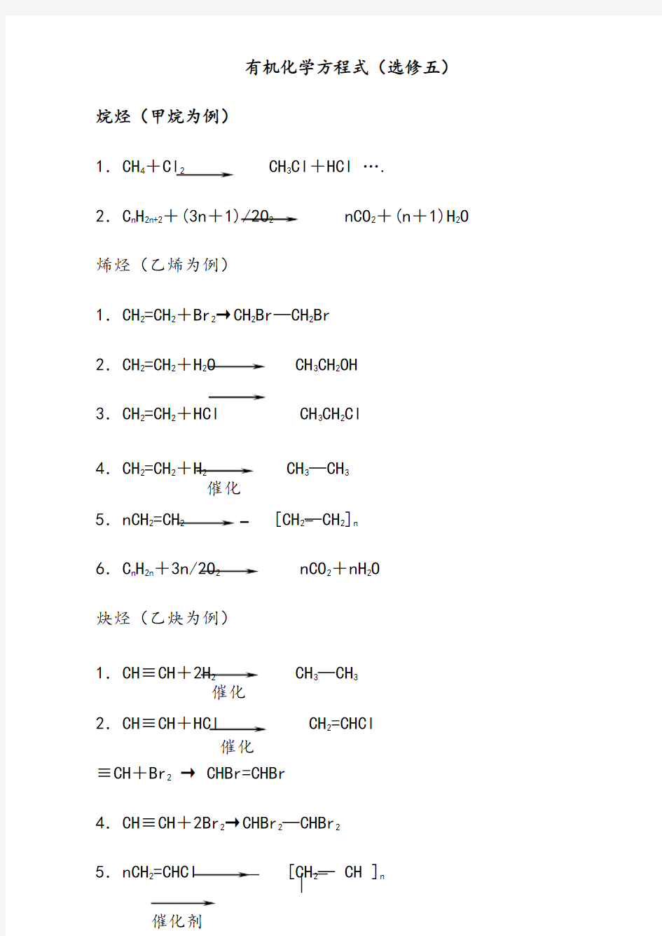 高中化学选修5化学方程式总汇73206