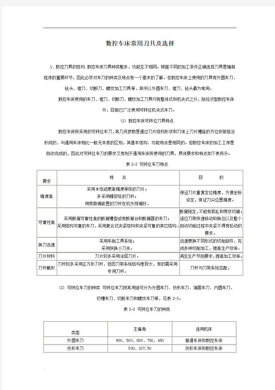 数控车床常用刀具及选择