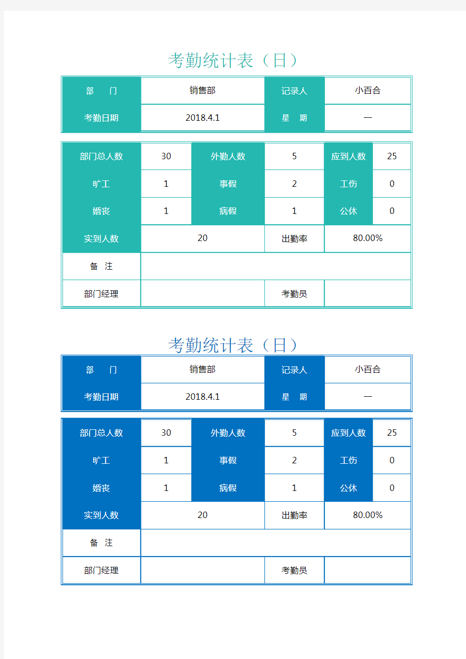 考勤每日统计表