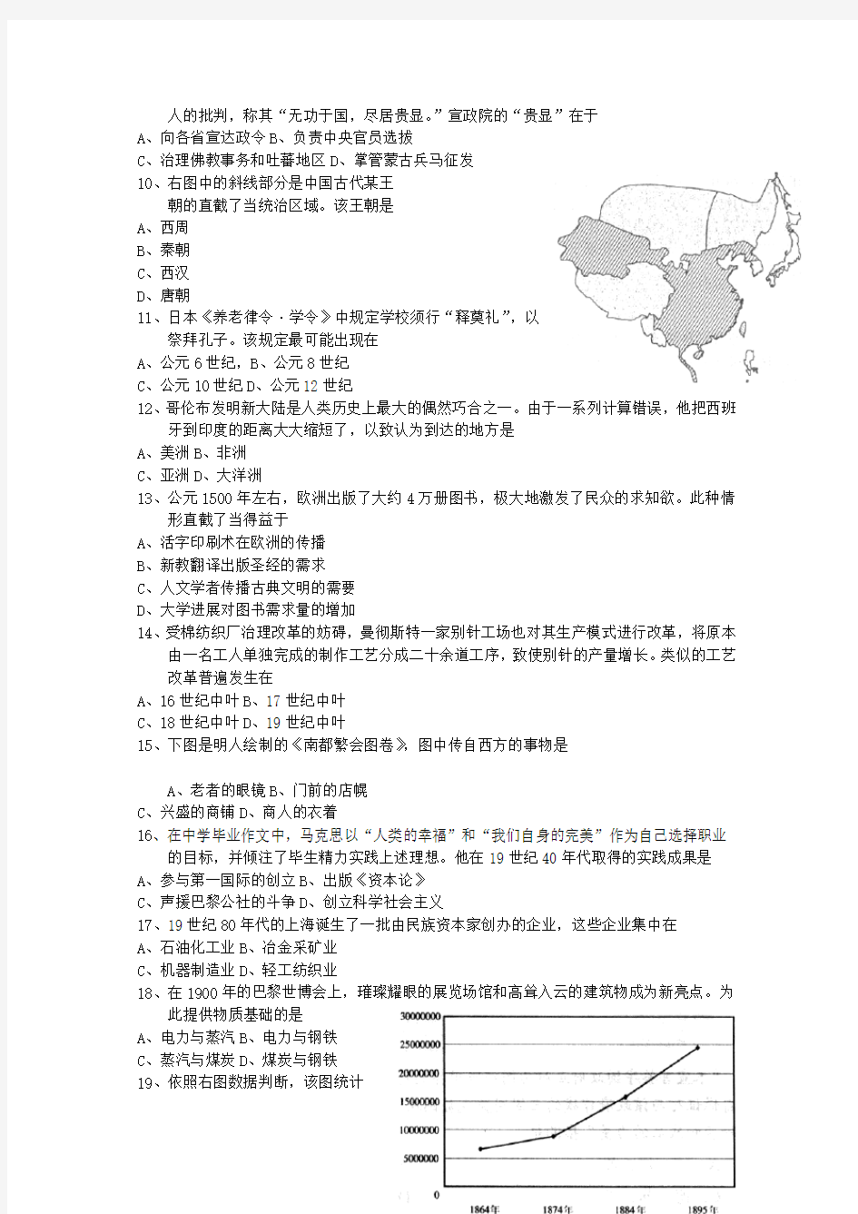 2019年上海高考历史试卷