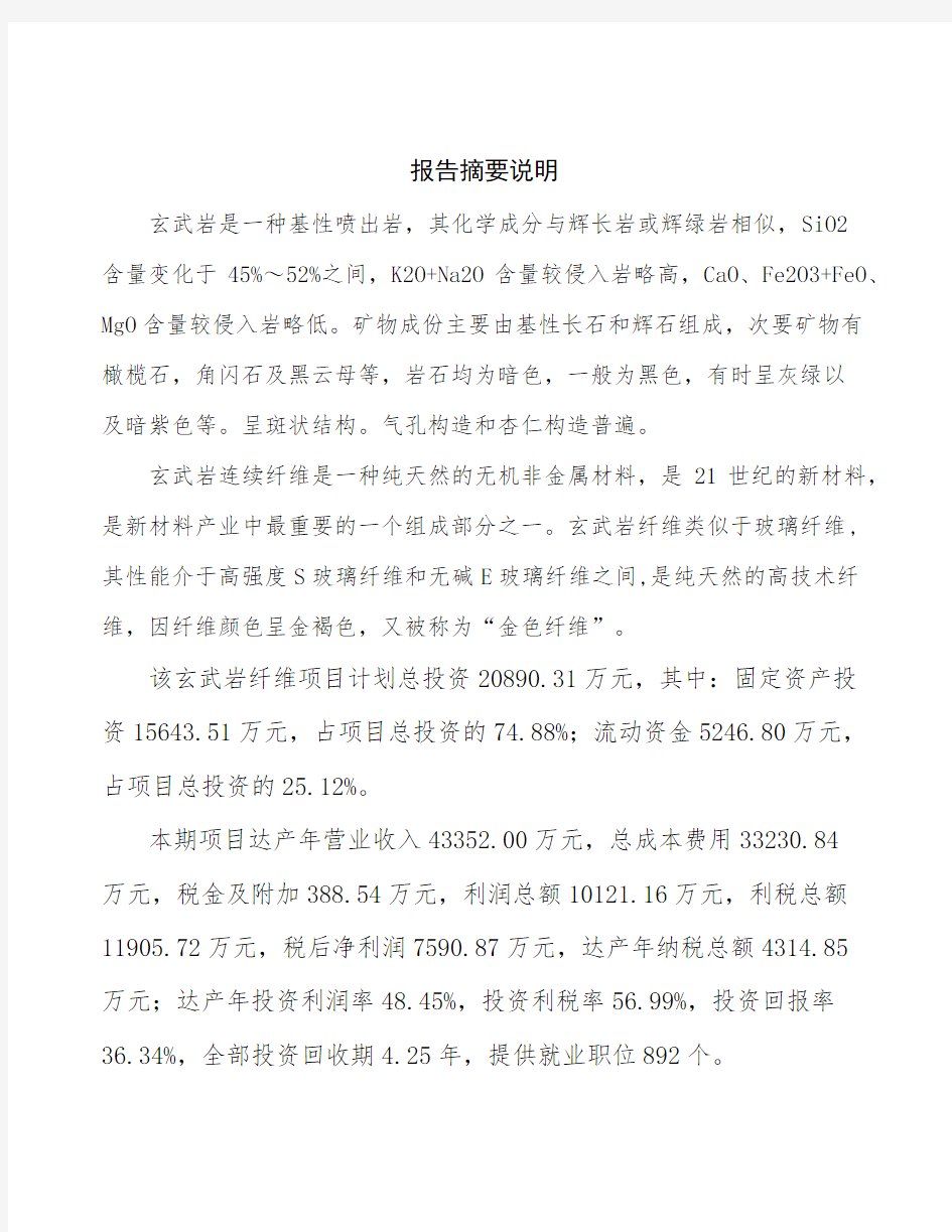深圳玄武岩纤维生产加工项目可行性研究报告