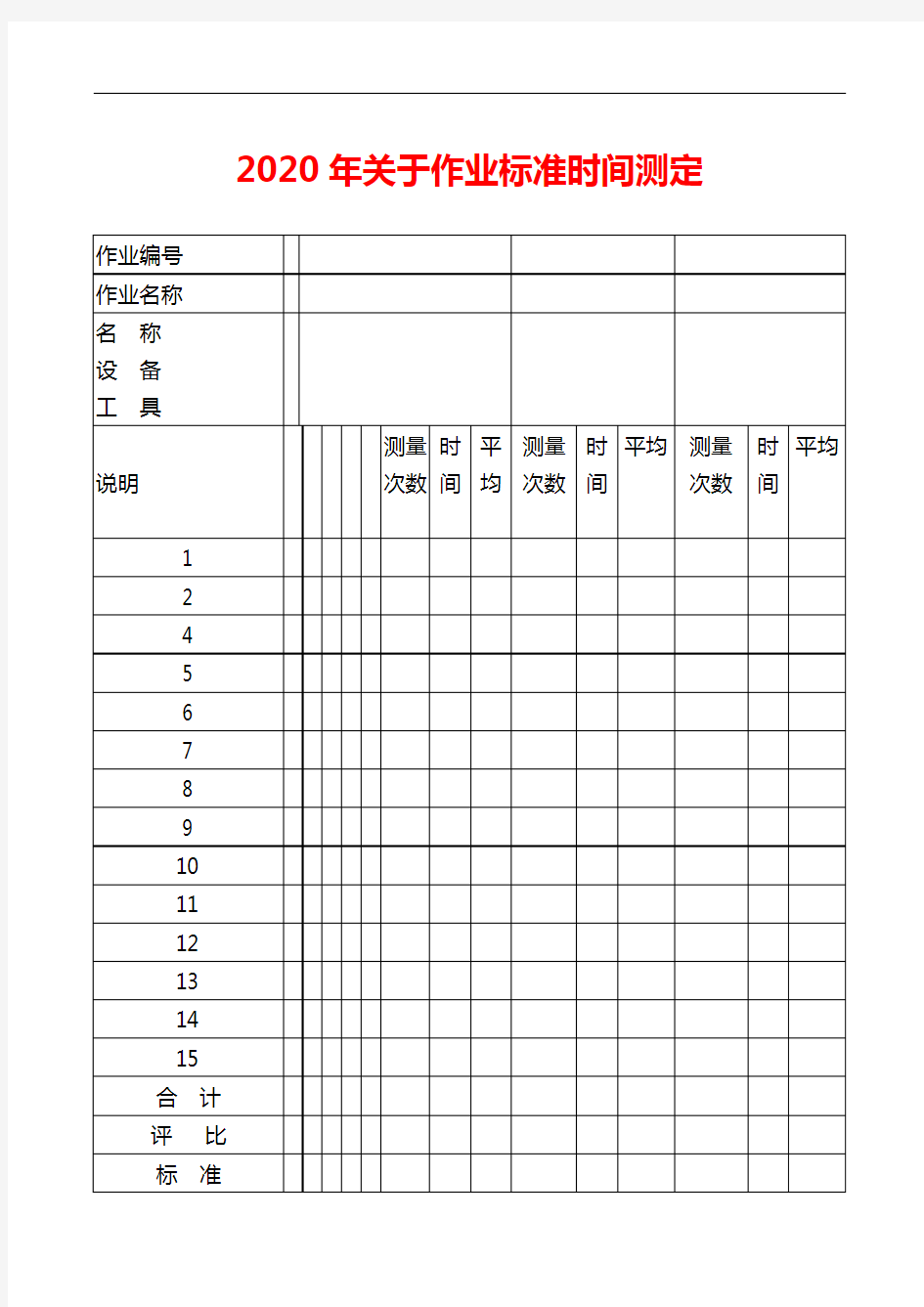 【精选】2020年作业标准时间测定