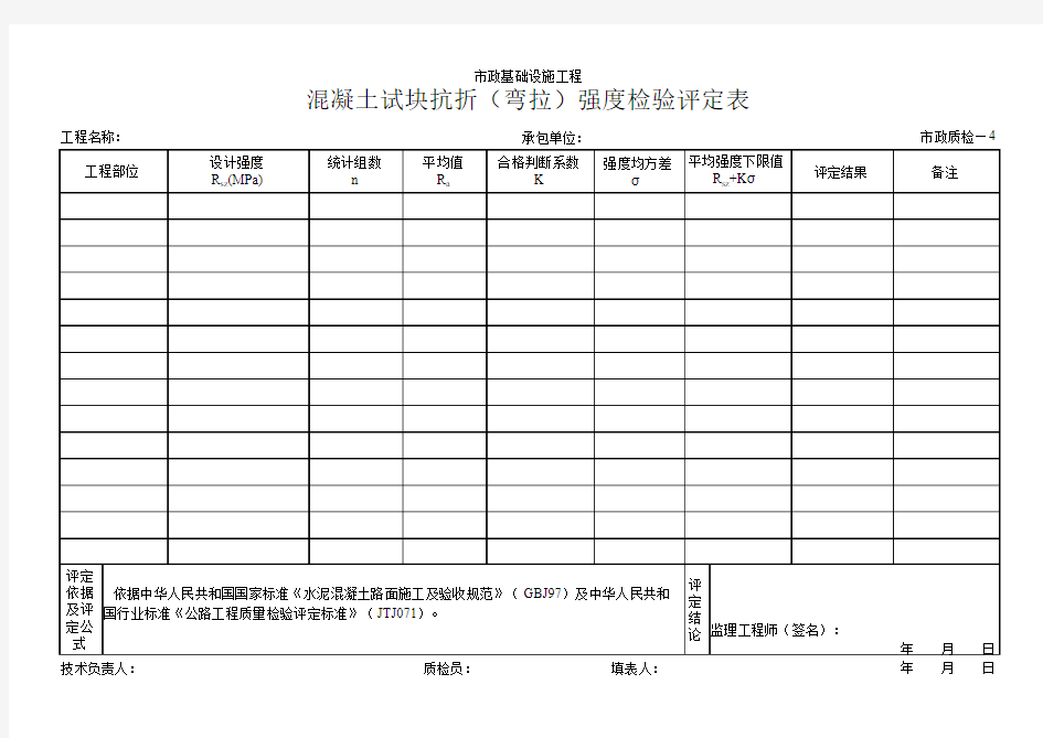 067混凝土试块抗折(弯拉)强度检验评定表