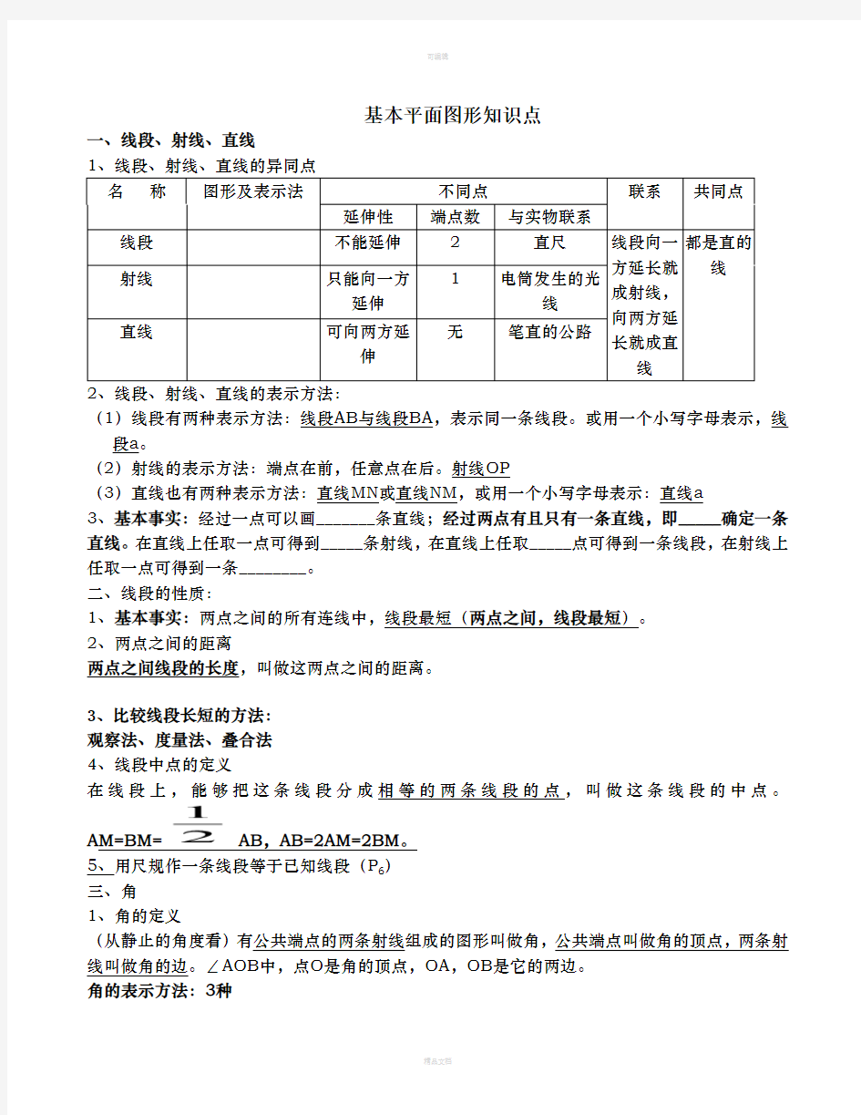 基本平面图形知识点