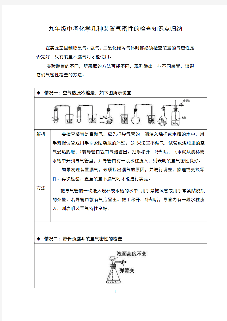 九年级中考化学复习—几种装置气密性的检查知识点归纳及测试(含答案)