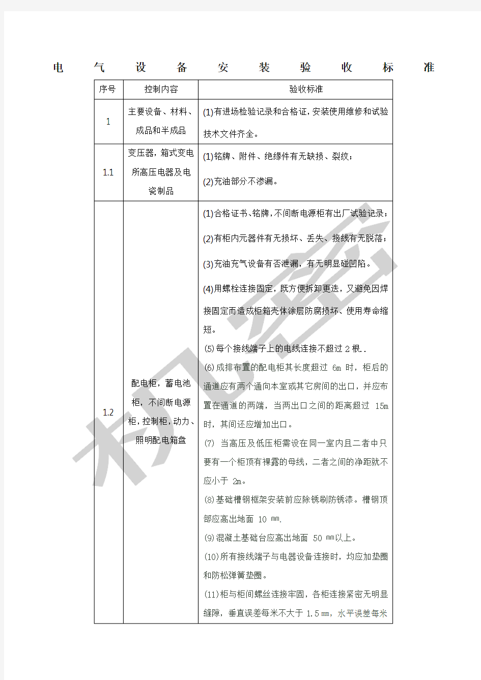 电气设备安装验收标准