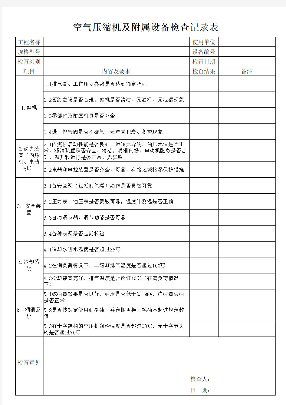 机械设备检查表