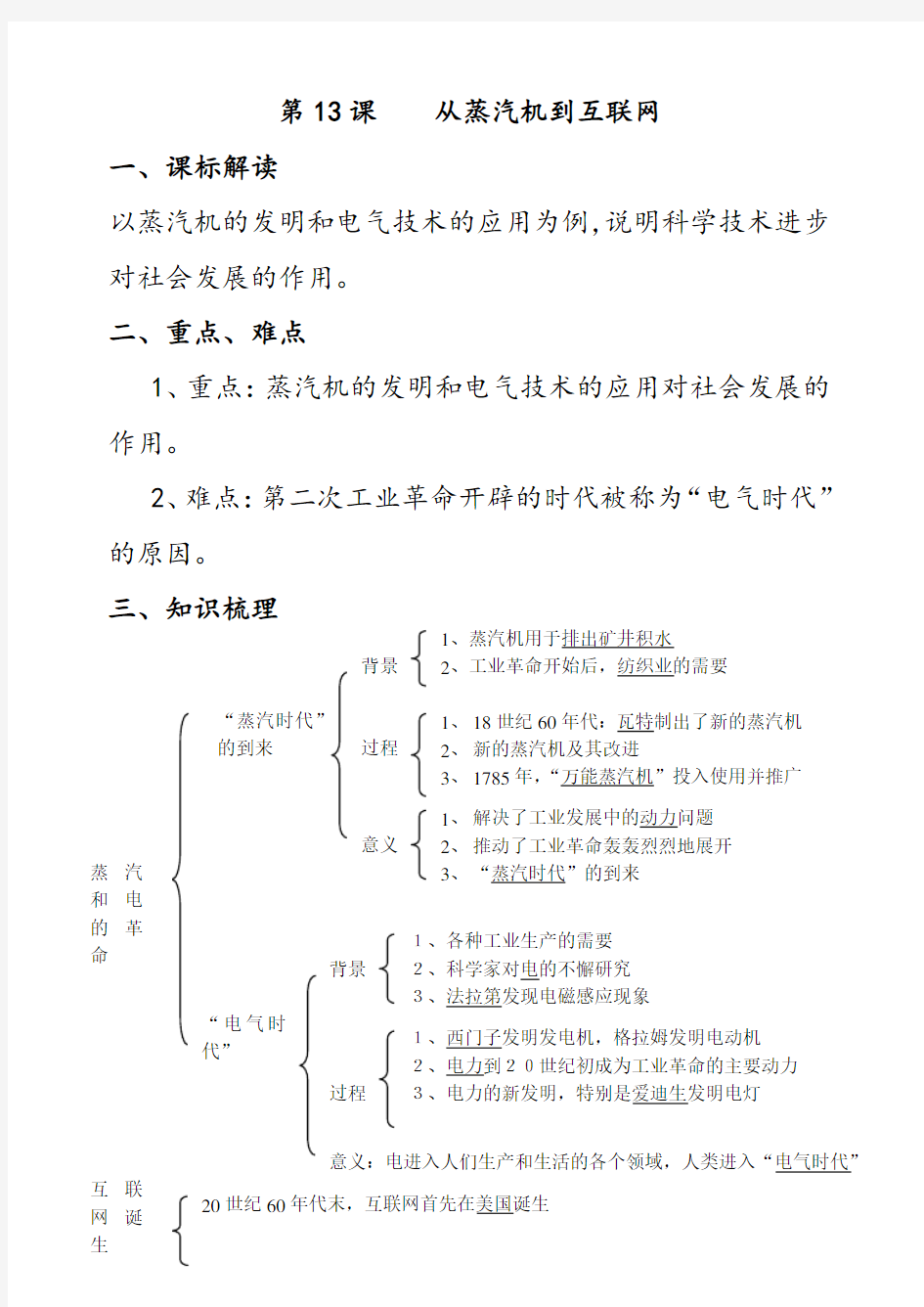 人教版高中历史必修三第13课    从蒸汽机到互联网优质教案