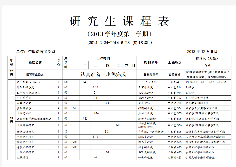 研究生课程表