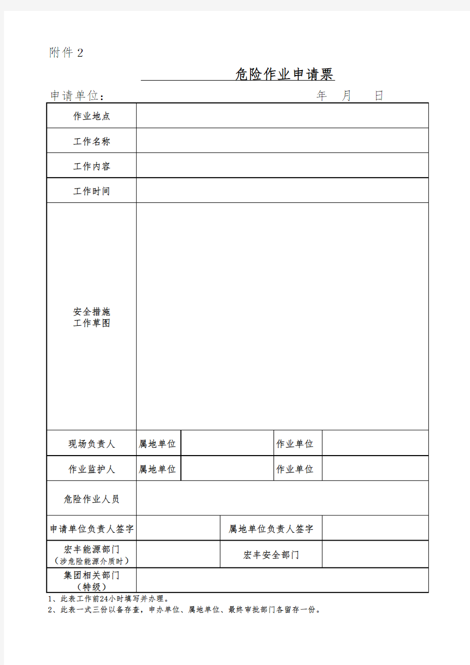 XX公司危险作业许可票(样本)