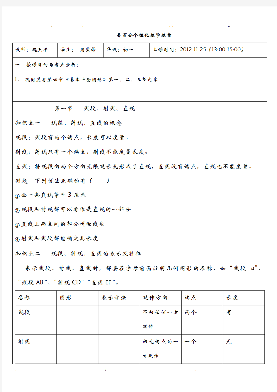 初一数学《基本平面图形》整理复习