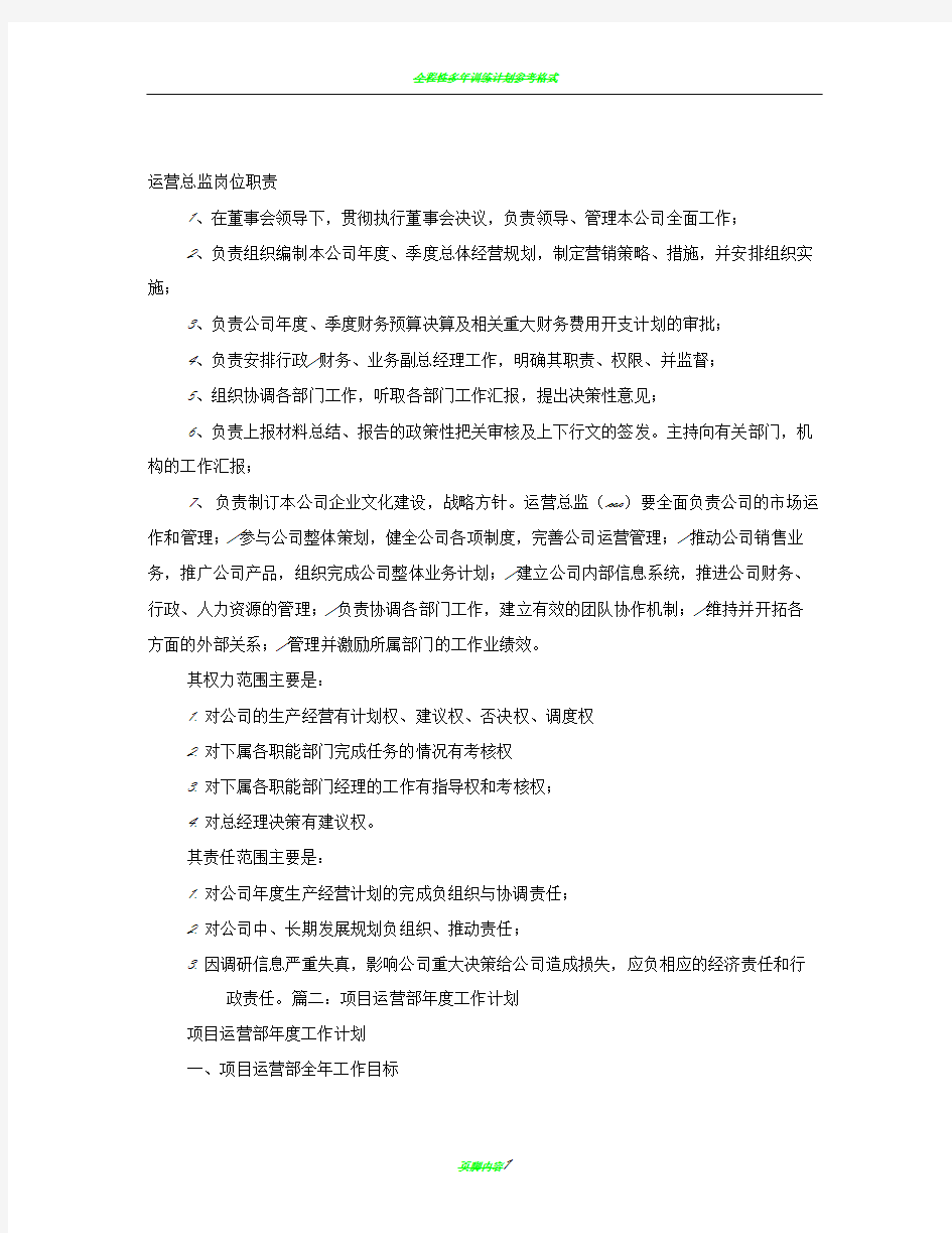 运营总监年度工作计划