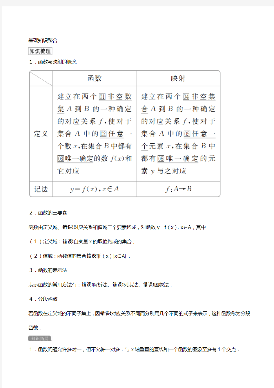 新人教A版版高考数学一轮复习第二章函数与基本初等函数函数及其表示教案理解析版