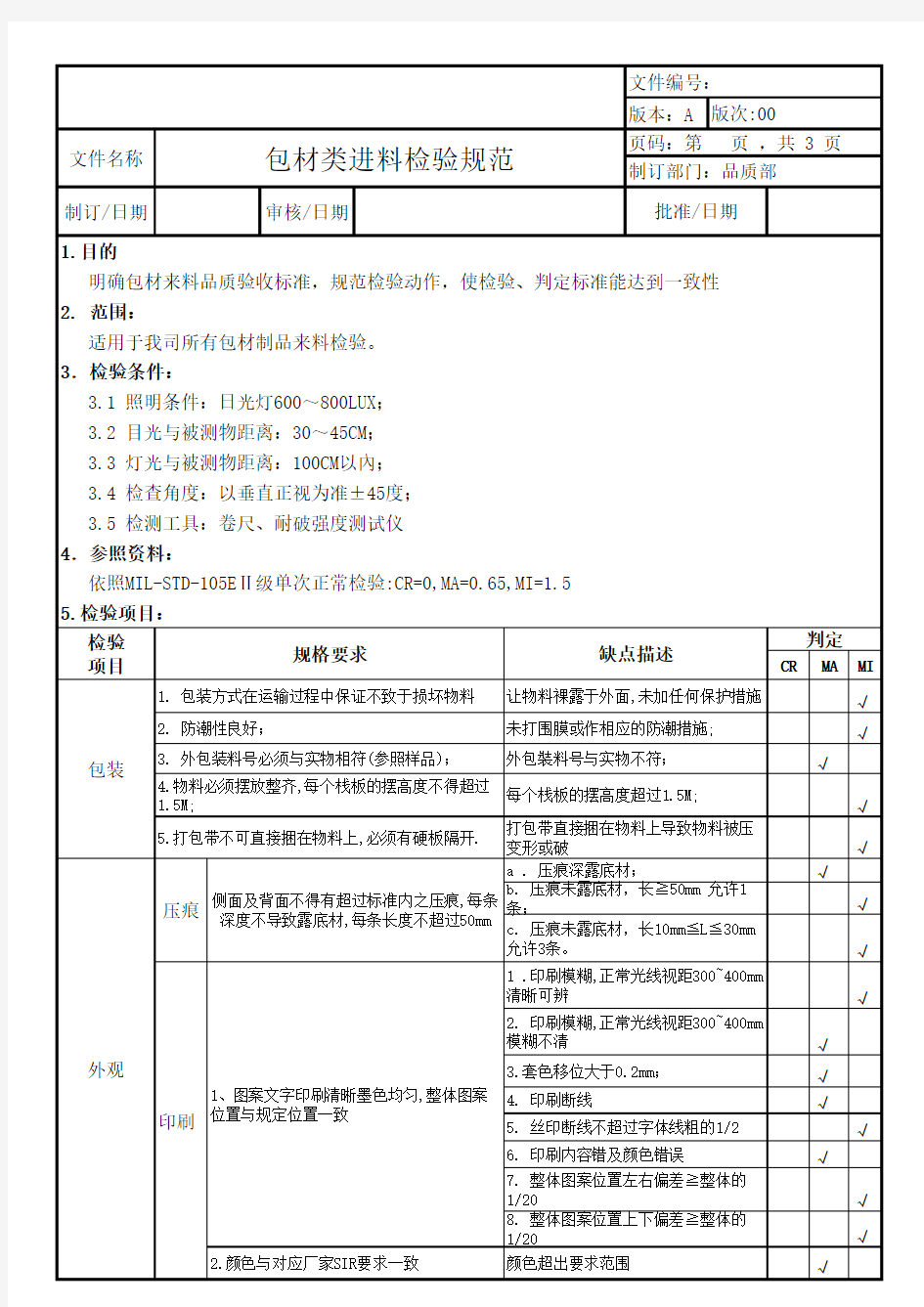 包材类进料检验规范