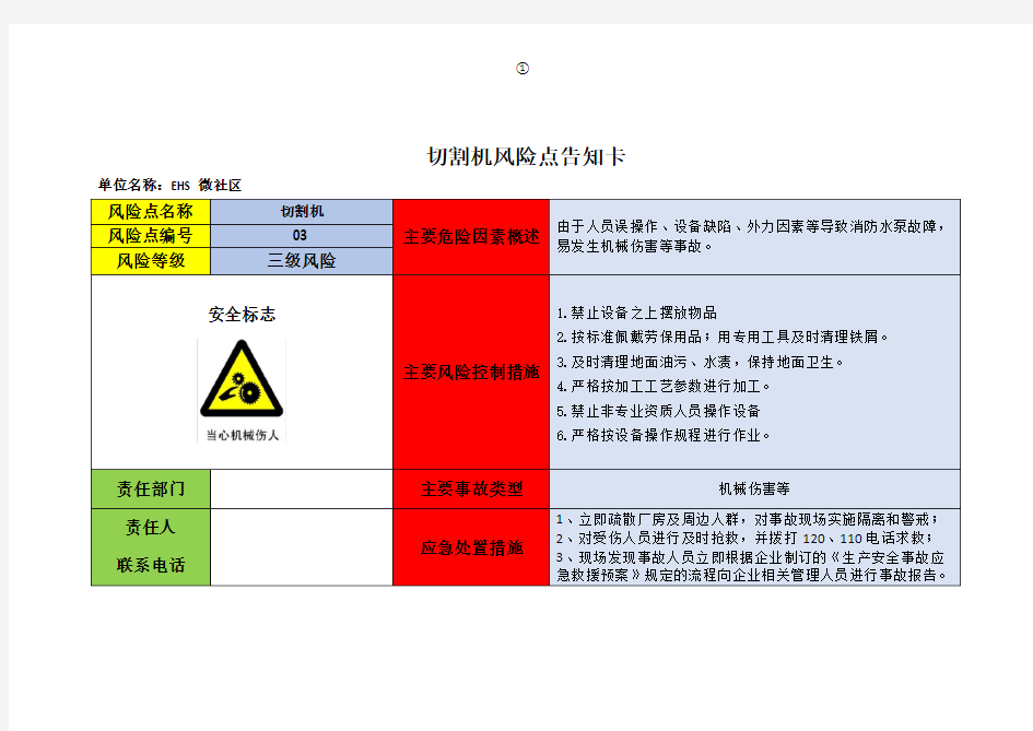 机械安全风险告知卡