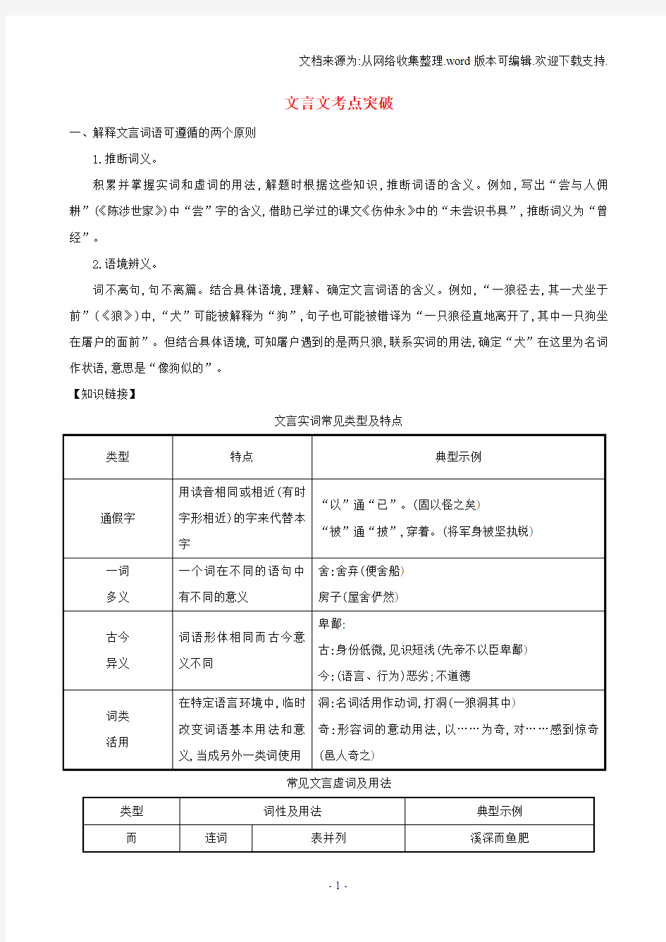 安徽省2019年中考语文复习文言文考点突破