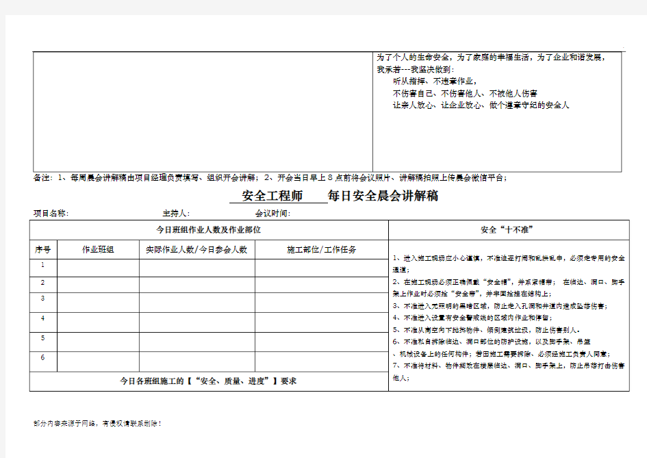 安全晨会模板