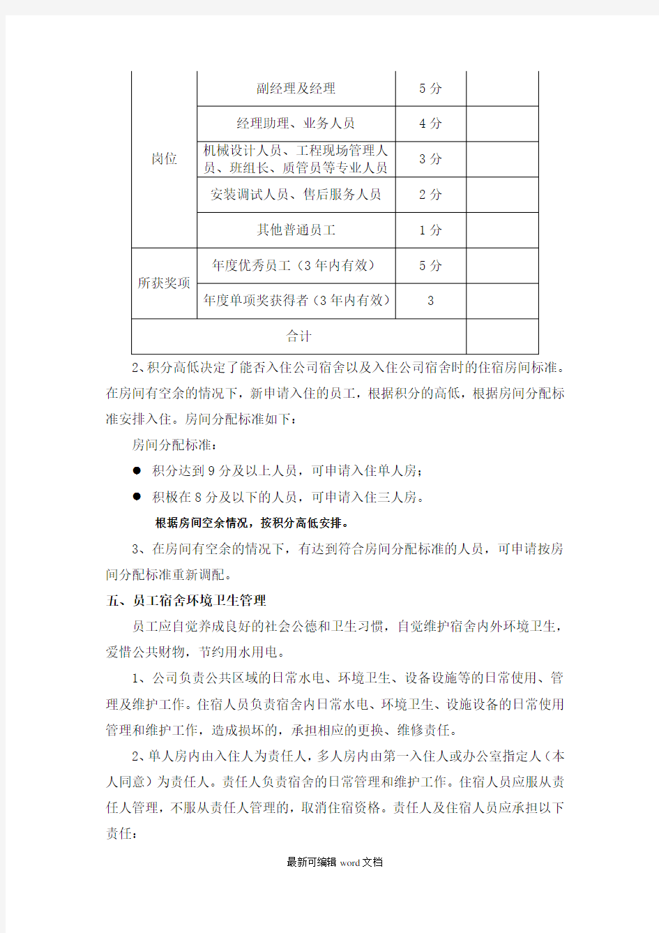 公司宿舍分配及管理办法完整版