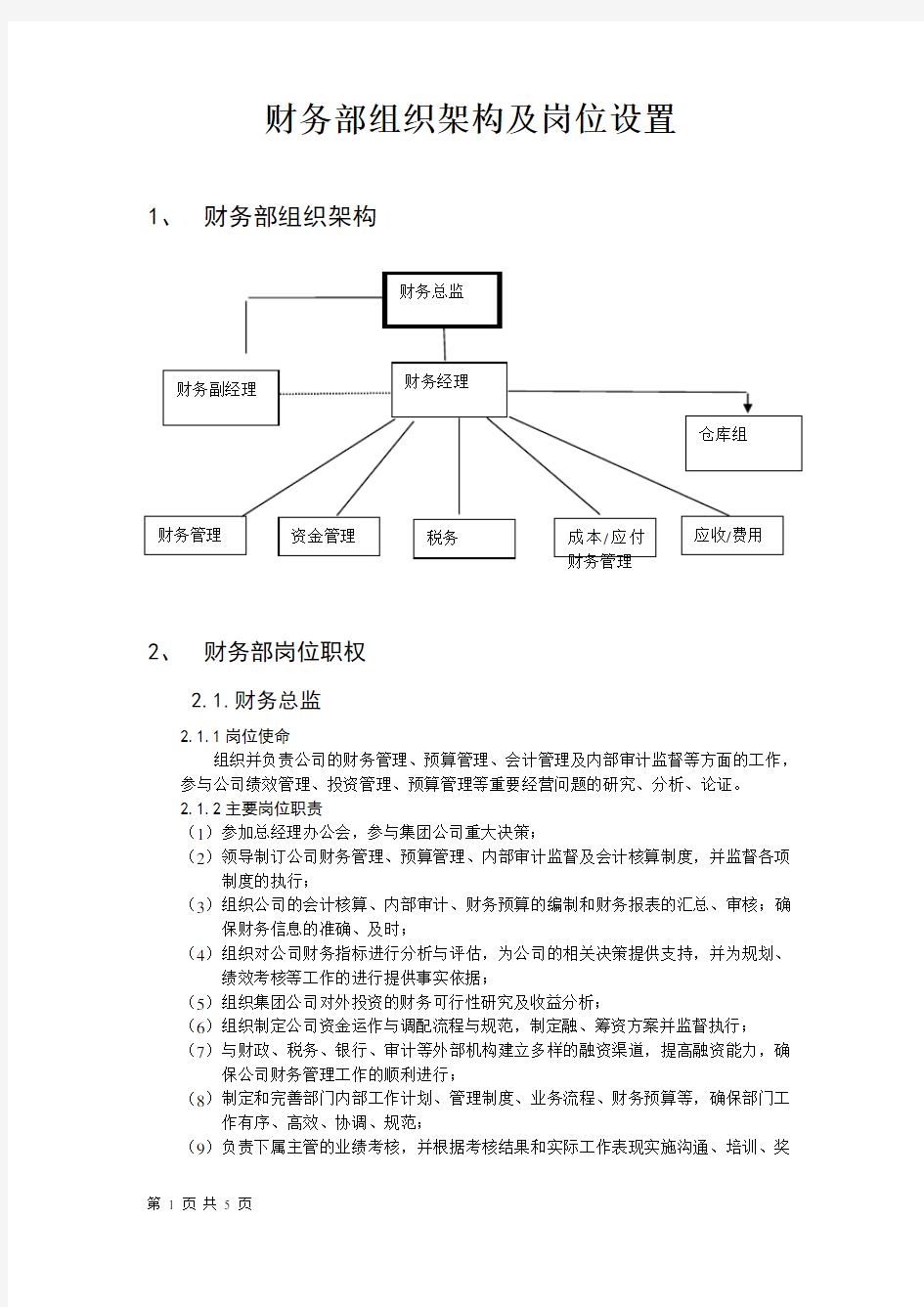 财务部组织架构及岗位设置1