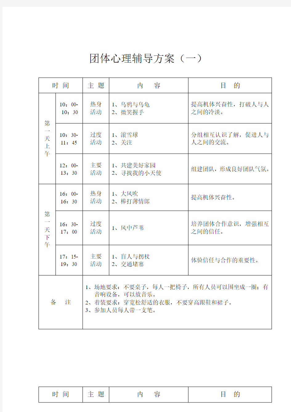 三天团体心理辅导方案