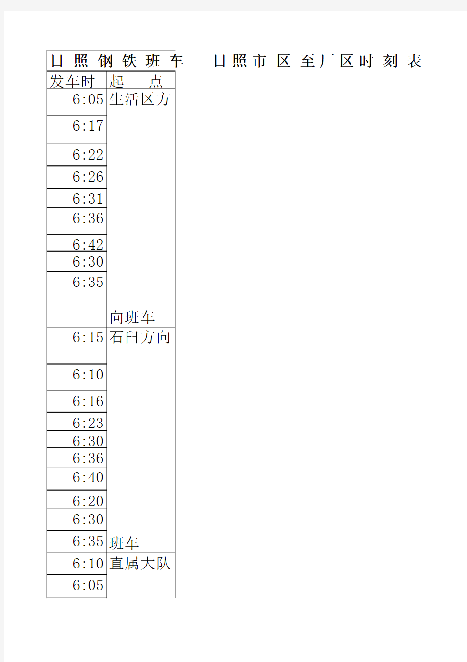 最新日照钢铁班车时刻表