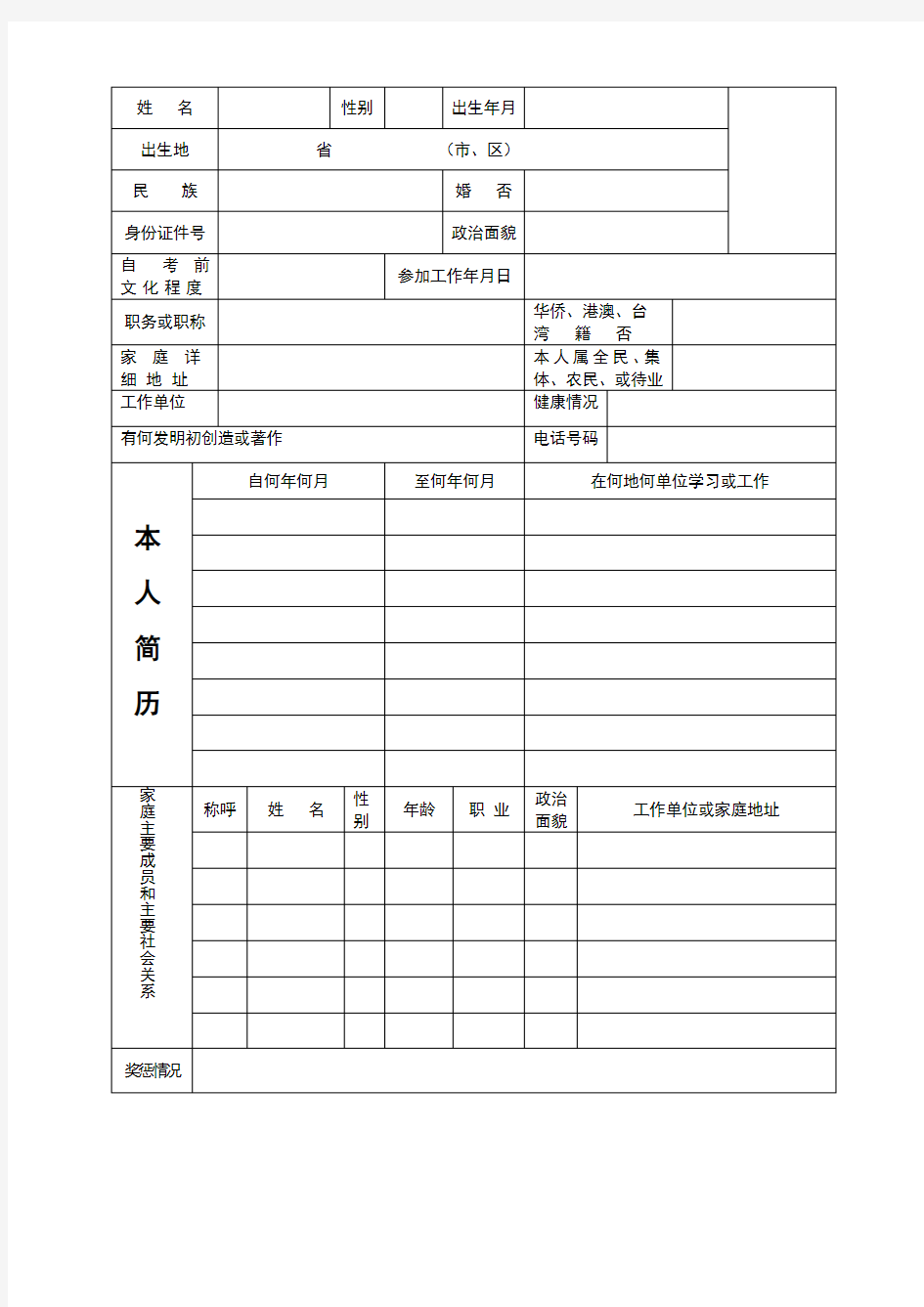 四川省高等教育自学考试自考毕业生登记表001