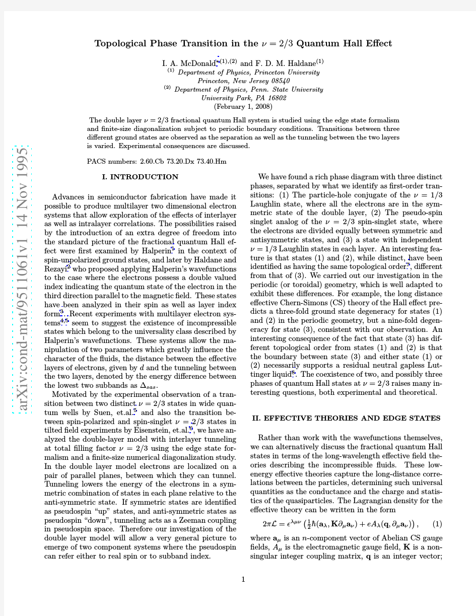 Topological Phase Transition in the $nu=23$ Quantum Hall Effect