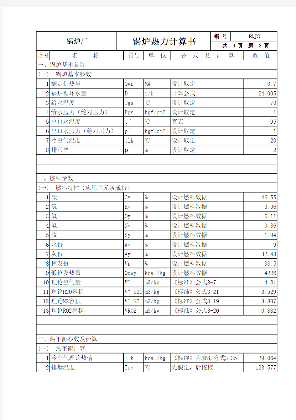 最新锅炉热力计算书