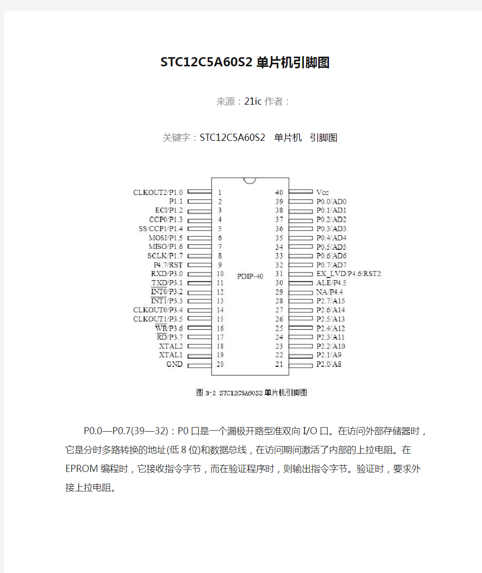 STC12C5A60S2单片机引脚图