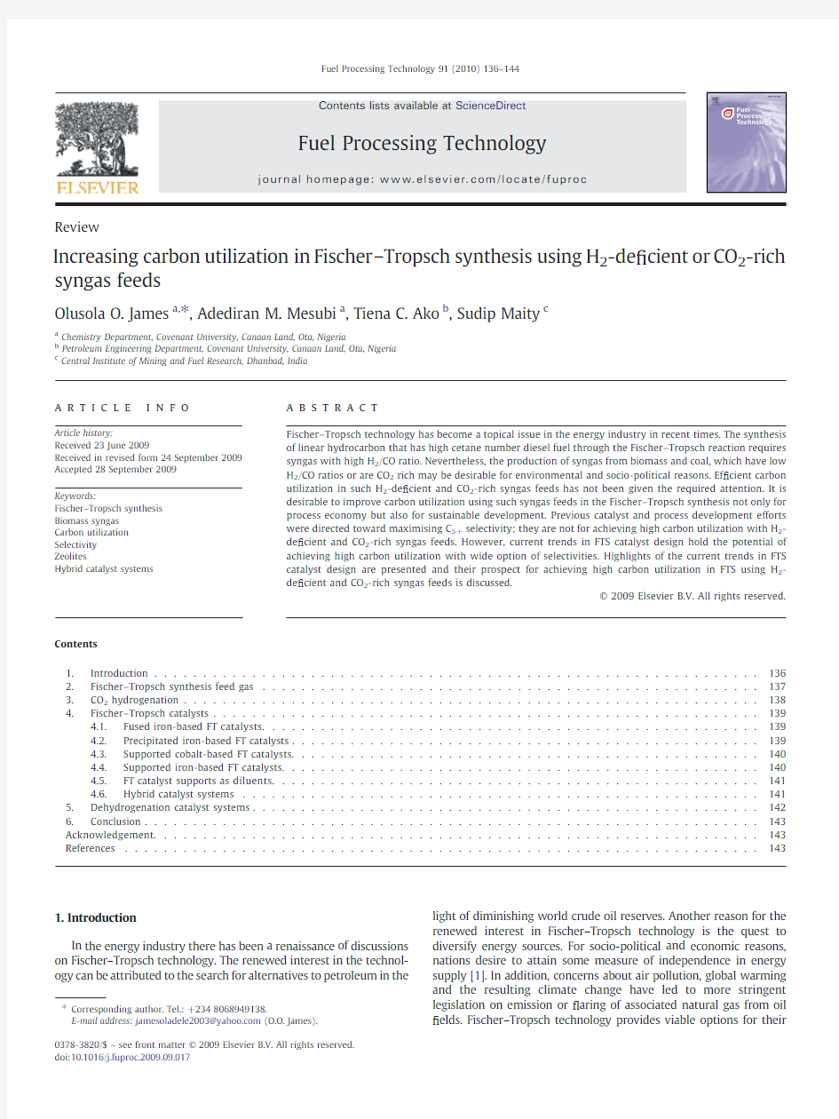 Increasing carbon utilization in Fischer–Tropsch synthesis using H2-deficient or CO2-rich syngas fe