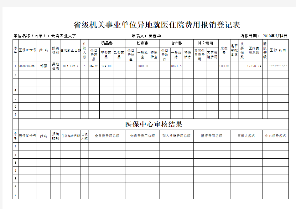 异地就医申请表