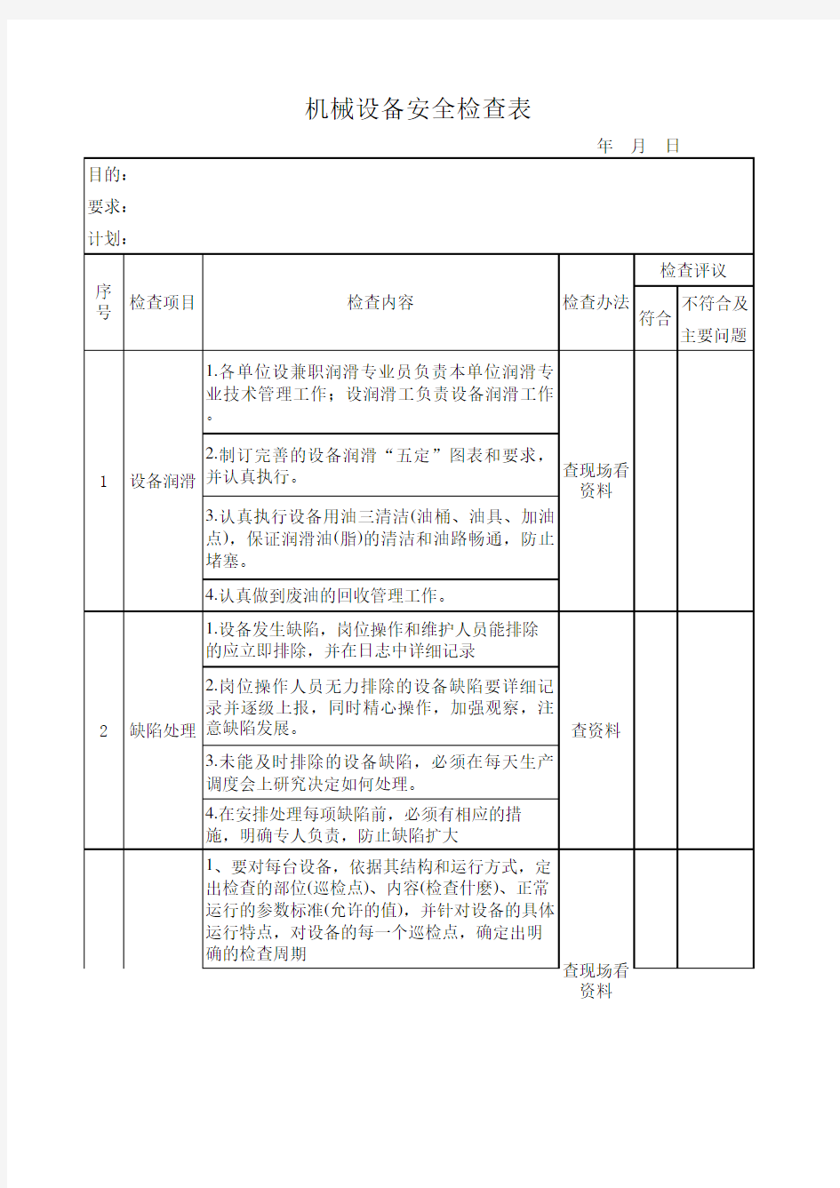 机械设备安全检查表