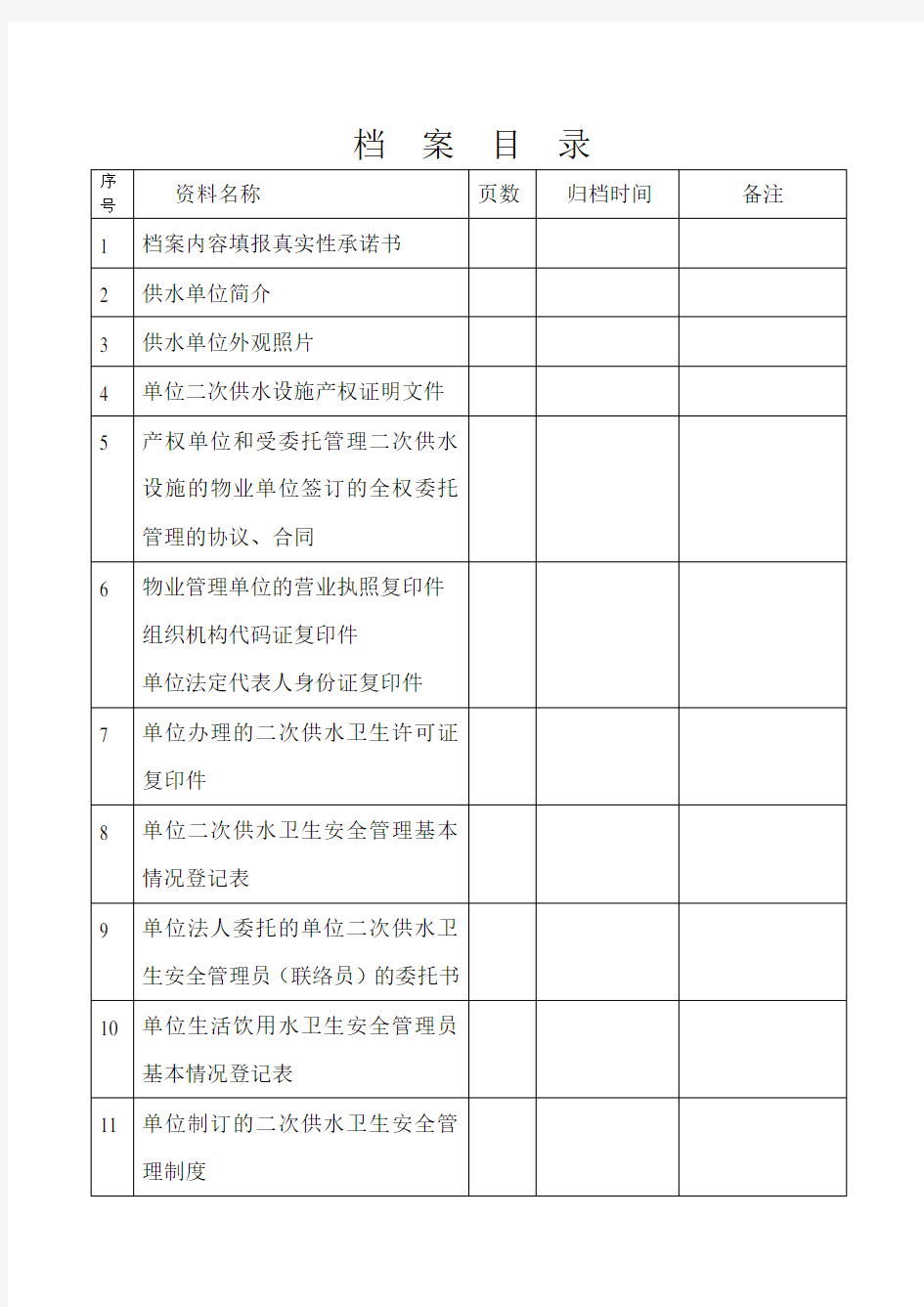 (档案管理)生活饮用水档案